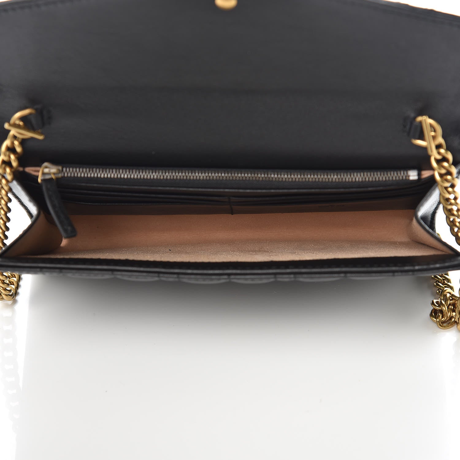 Gucci Calfskin Matelasse Mini Pearly GG Marmont Chain Wallet Black 5 of 9