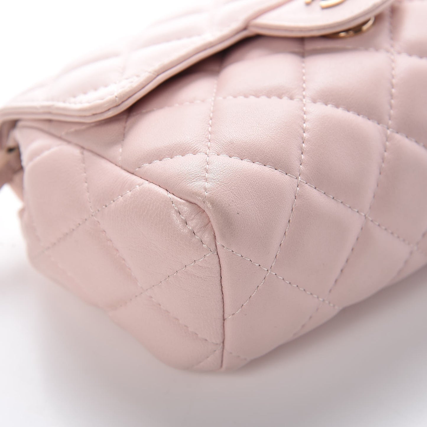 Lambskin Quilted Flap Cosmetic Case Light Pink