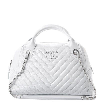 Chanel Aged Calfskin Chevron Medium Soft Bowling Bag White 1 of 7