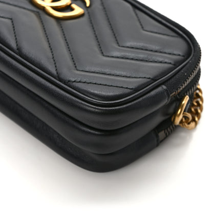 Gucci Calfskin Matelasse Mini GG Marmont Chain Crossbody Bag Black 10 of 10