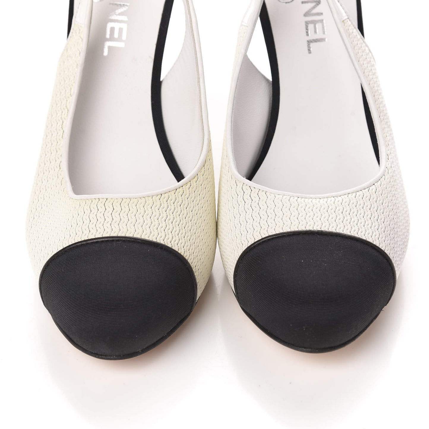 Grosgrain Cap Toe CC Slingback Pumps 41 Black Cream