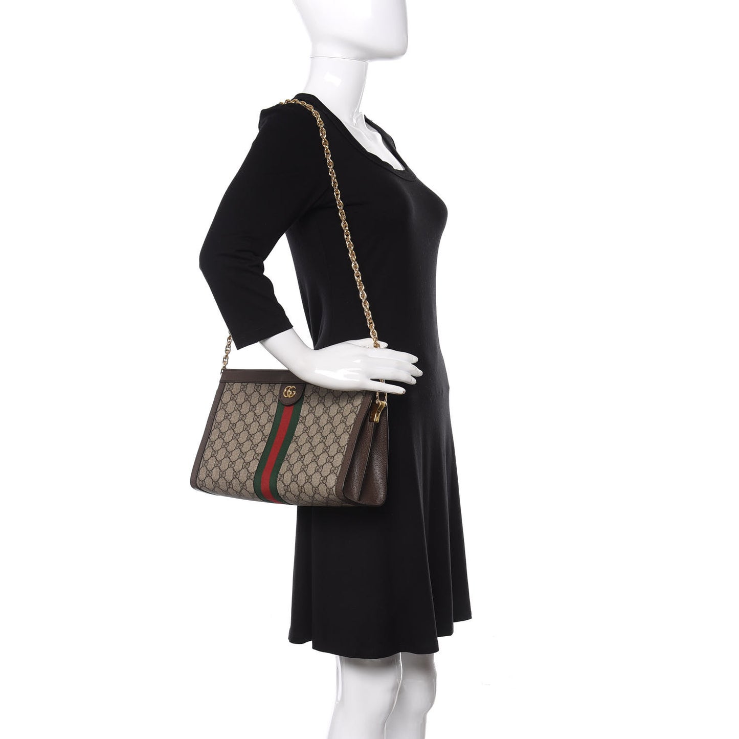 GG Supreme Monogram Web Medium Ophidia Chain Shoulder Bag Brown