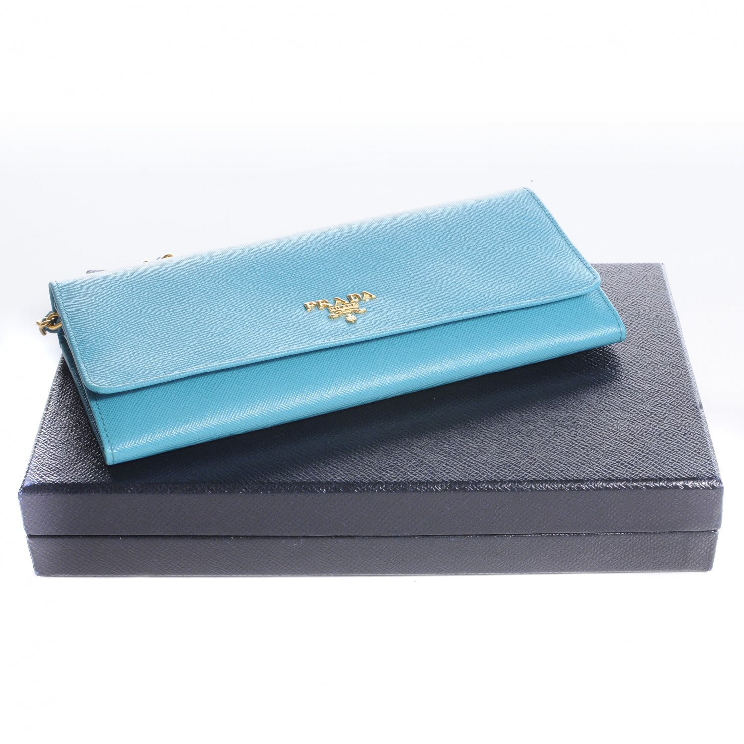 Prada Saffiano Metal Wallet with Chain Turchese 5 of 8