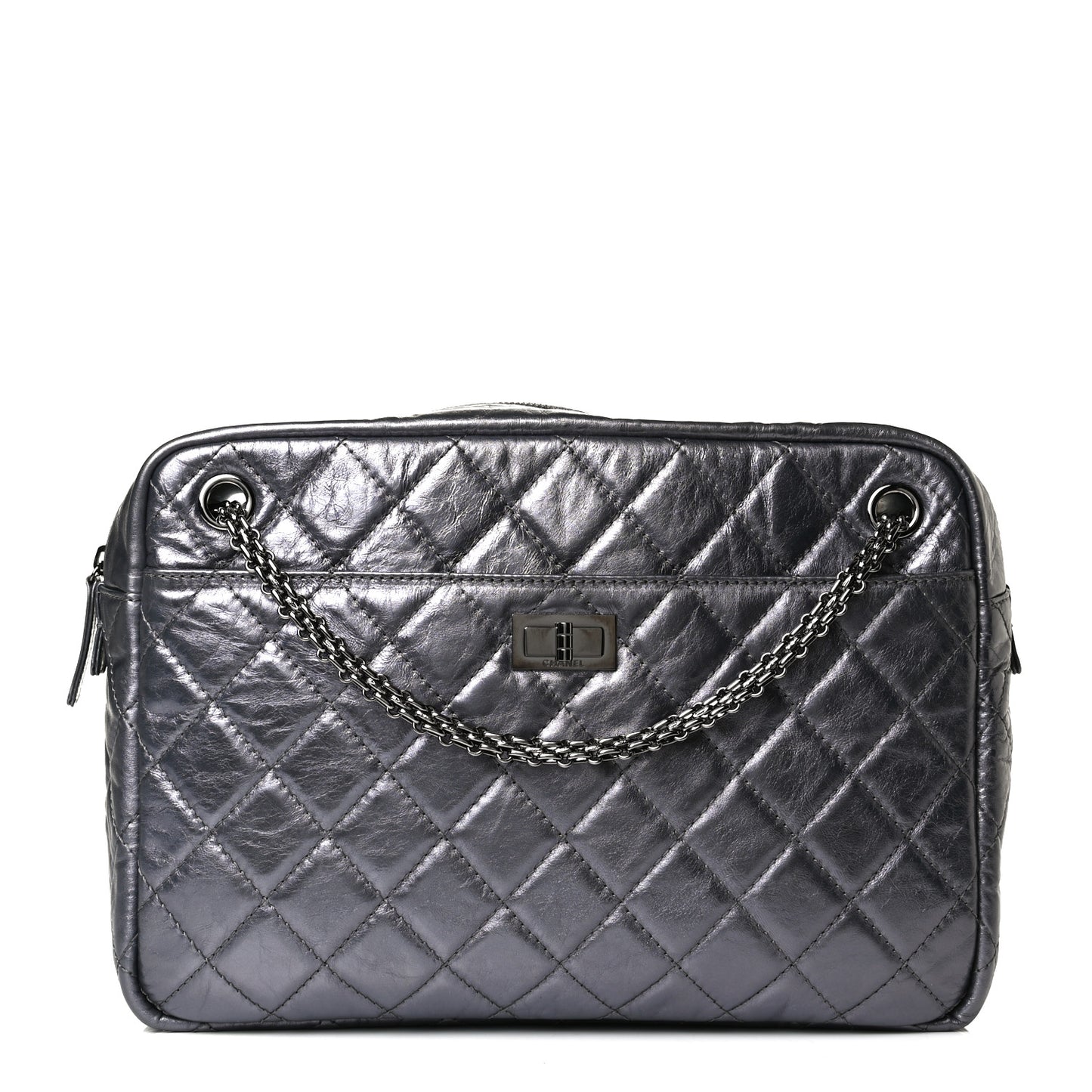 Metallic Aged Calfskin Quilted Large Reissue Camera Case Silver