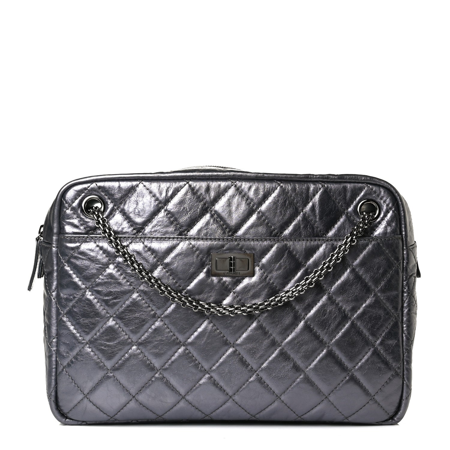 Chanel Metallic Aged Calfskin Quilted Large Reissue Camera Case Silver 1 of 12