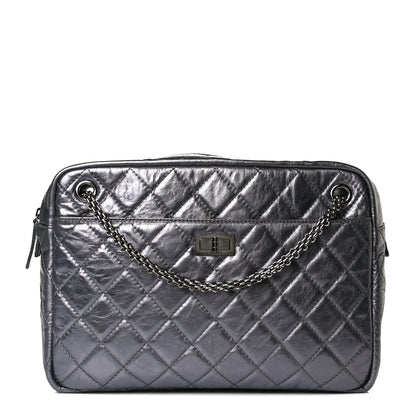 Chanel Metallic Aged Calfskin Quilted Large Reissue Camera Case Silver 1 of 12