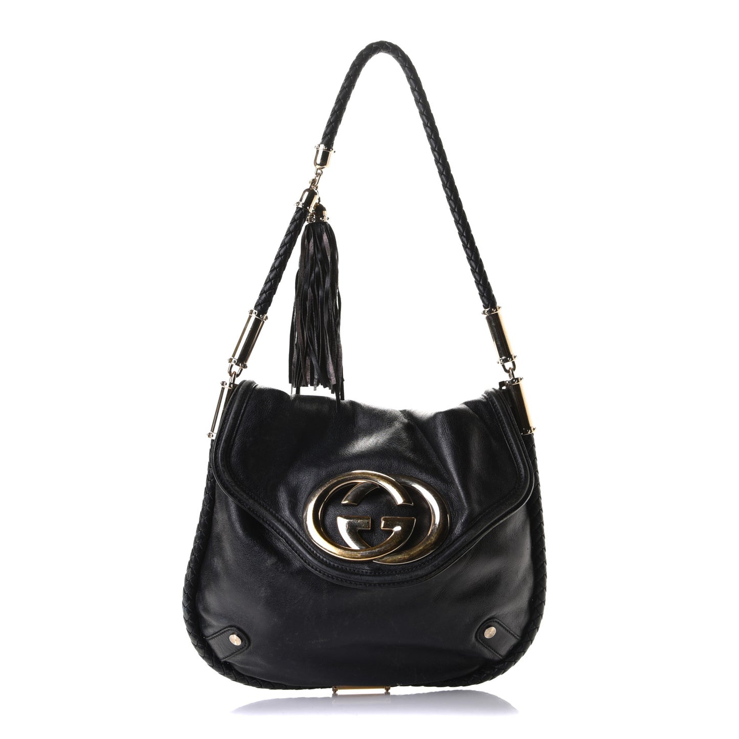 Calfskin Medium Britt Tassel Shoulder Bag Black