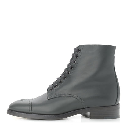 Chanel Calfskin Cap Toe CC Lace Up Boots 37.5 Dark Grey 1 of 13