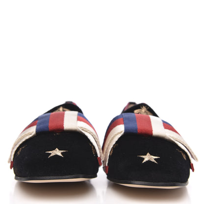 Gucci Velvet Bee Star Embroidered Sylvie Bow Loafers 36 Black 2 of 8