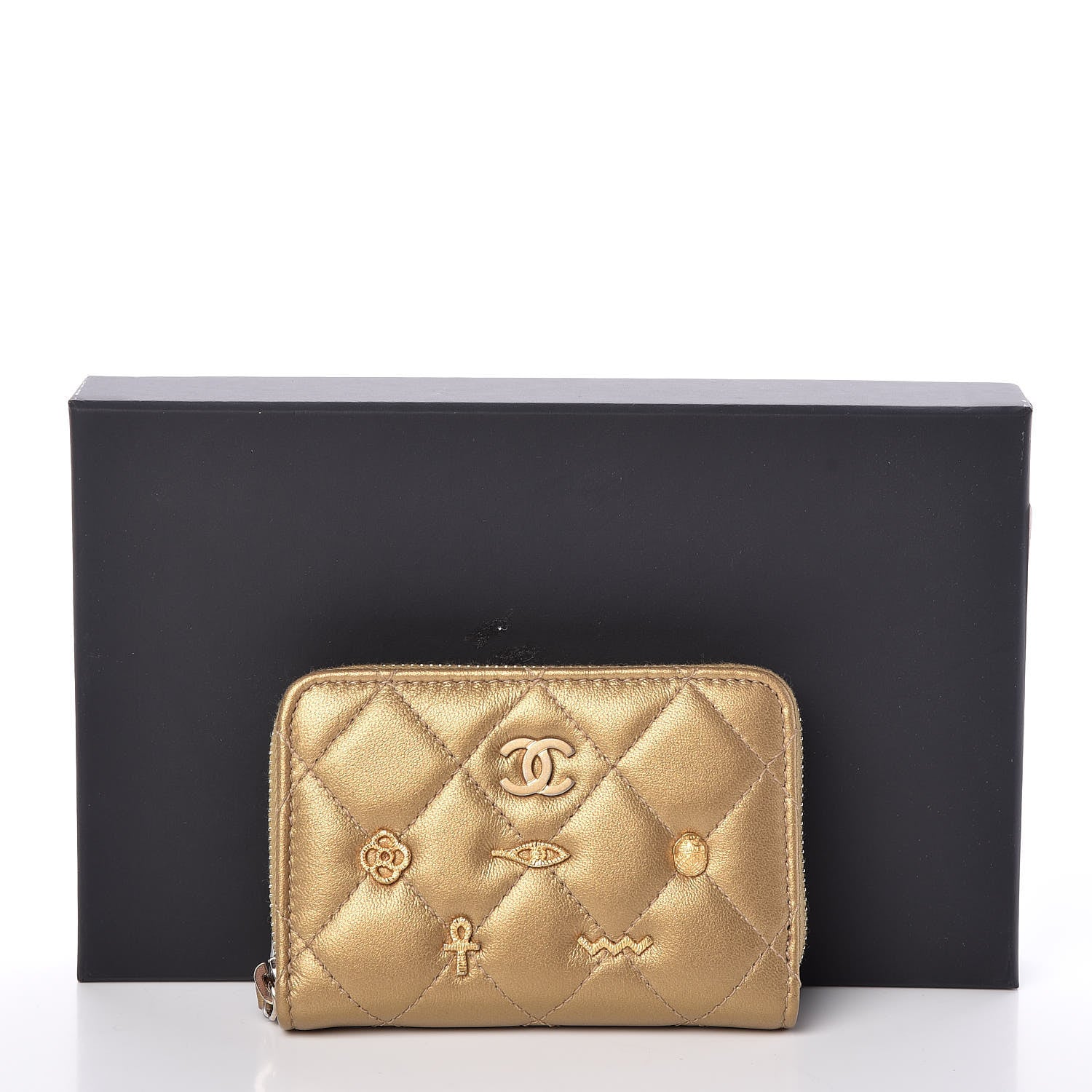 Chanel Metallic Lambskin Egyptian Amulet Zip Coin Purse Gold 10 of 10