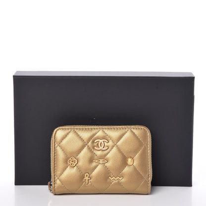 Chanel Metallic Lambskin Egyptian Amulet Zip Coin Purse Gold 10 of 10