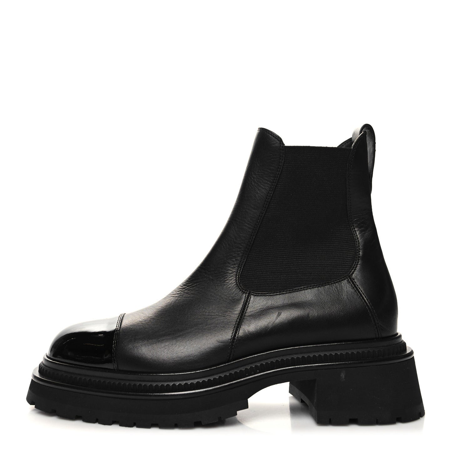 Crumpled Calfskin Patent Cap Toe Short Boots 40 Black