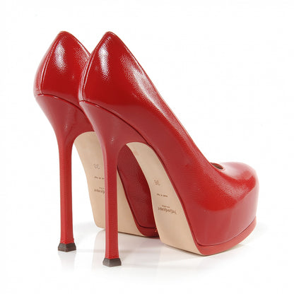 Saint Laurent Pebbled Calfskin Tribute Two Platform Pumps 36 Red 5 of 6