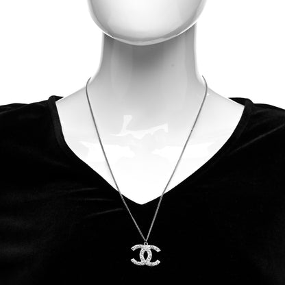 Chanel Crystal CC Pendant Necklace Silver 2 of 5
