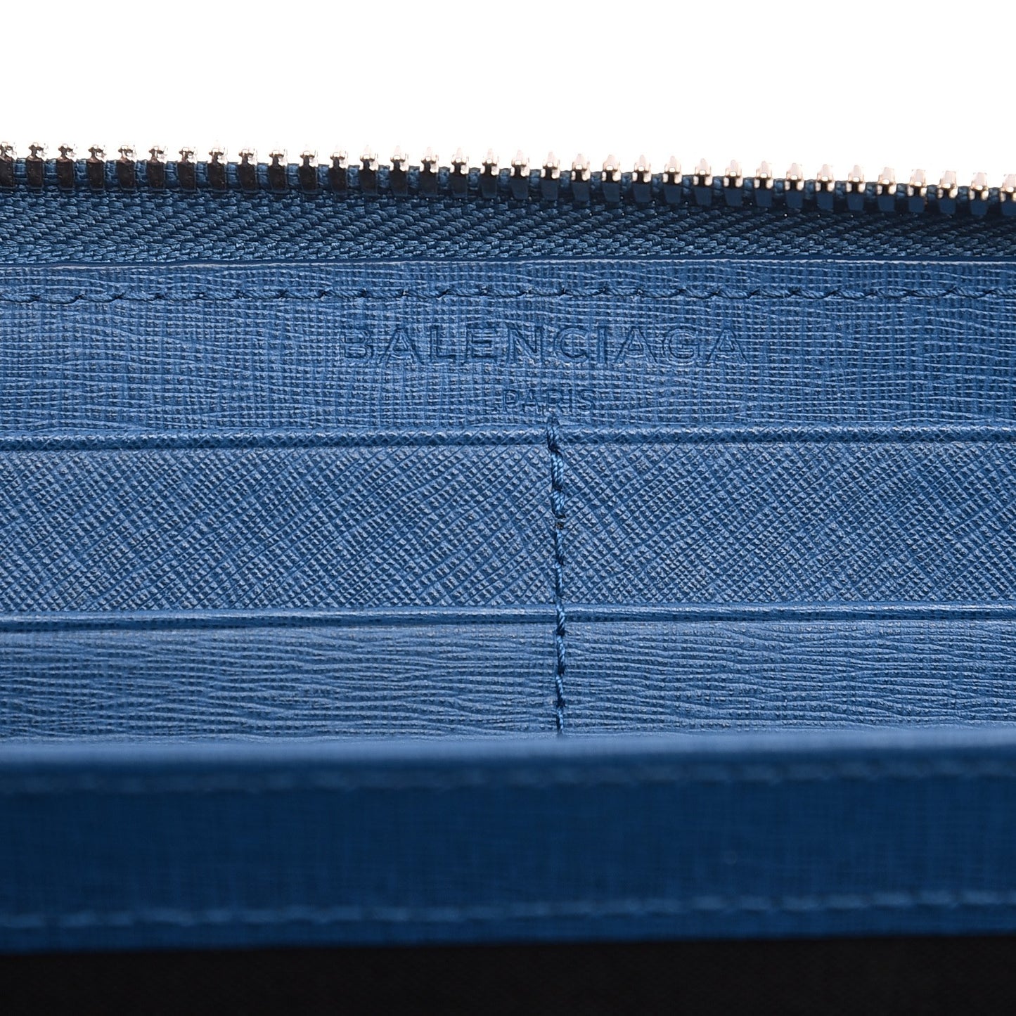 Striped Calfskin Essential Continental Zip Around Wallet Blue