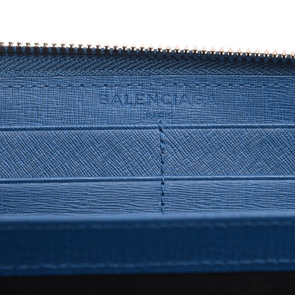 Balenciaga Striped Calfskin Essential Continental Zip Around Wallet Blue 6 of 9
