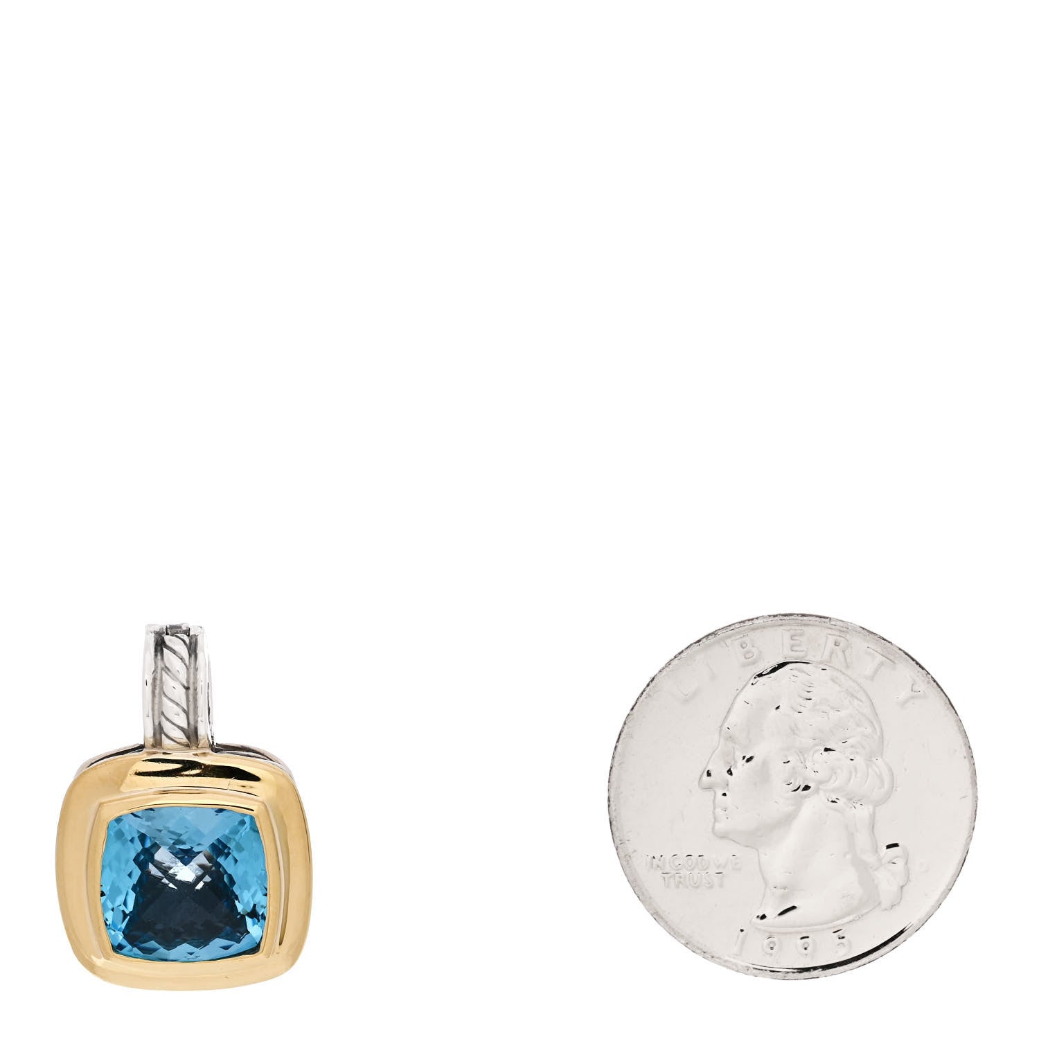 David Yurman Sterling Silver 18K Yellow Gold Blue Topaz 14mm Albion Enhancer Pendant 2 of 4