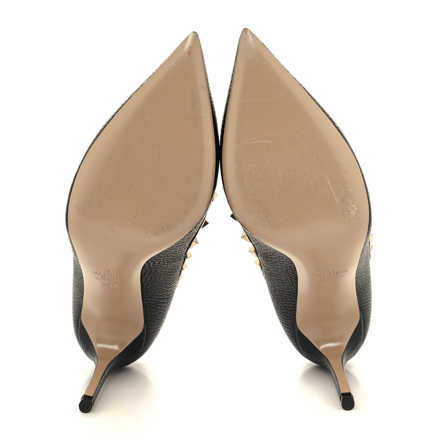 Pebbled Calfskin Rockstud 100mm Pumps 39.5 Black