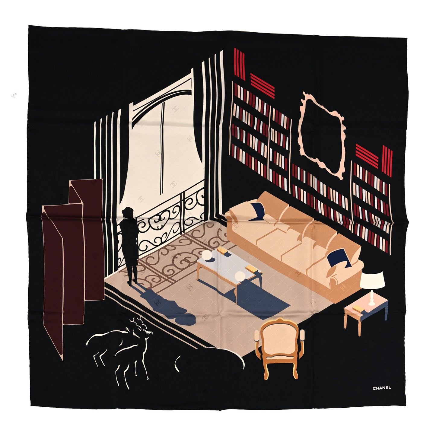 Silk Apartment Square Scarf Black Multicolor