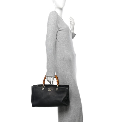 Gucci Pebbled Calfskin Medium Bamboo Shopper Tote Black 2 of 16