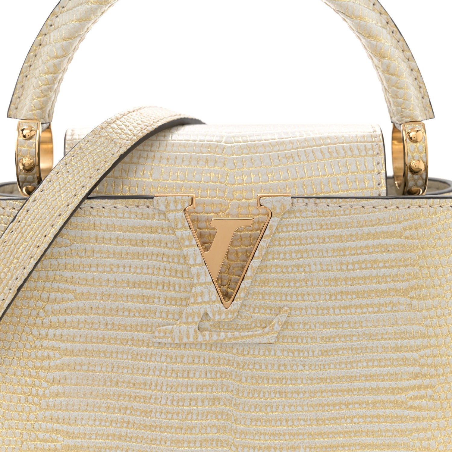 Louis Vuitton Metallic Lizard Capucines Mini White Gold 7 of 10