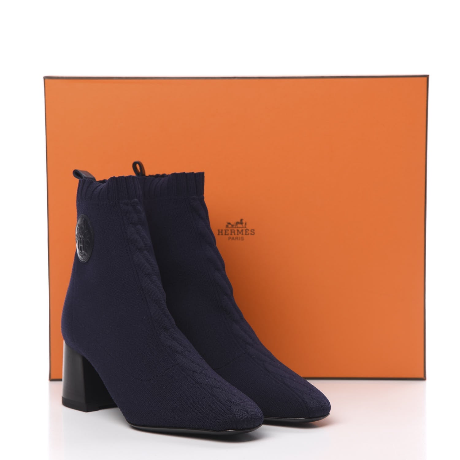 Hermes Knit Calfskin Volver Ankle Boots 36 Bleu Diplomatique 8 of 8