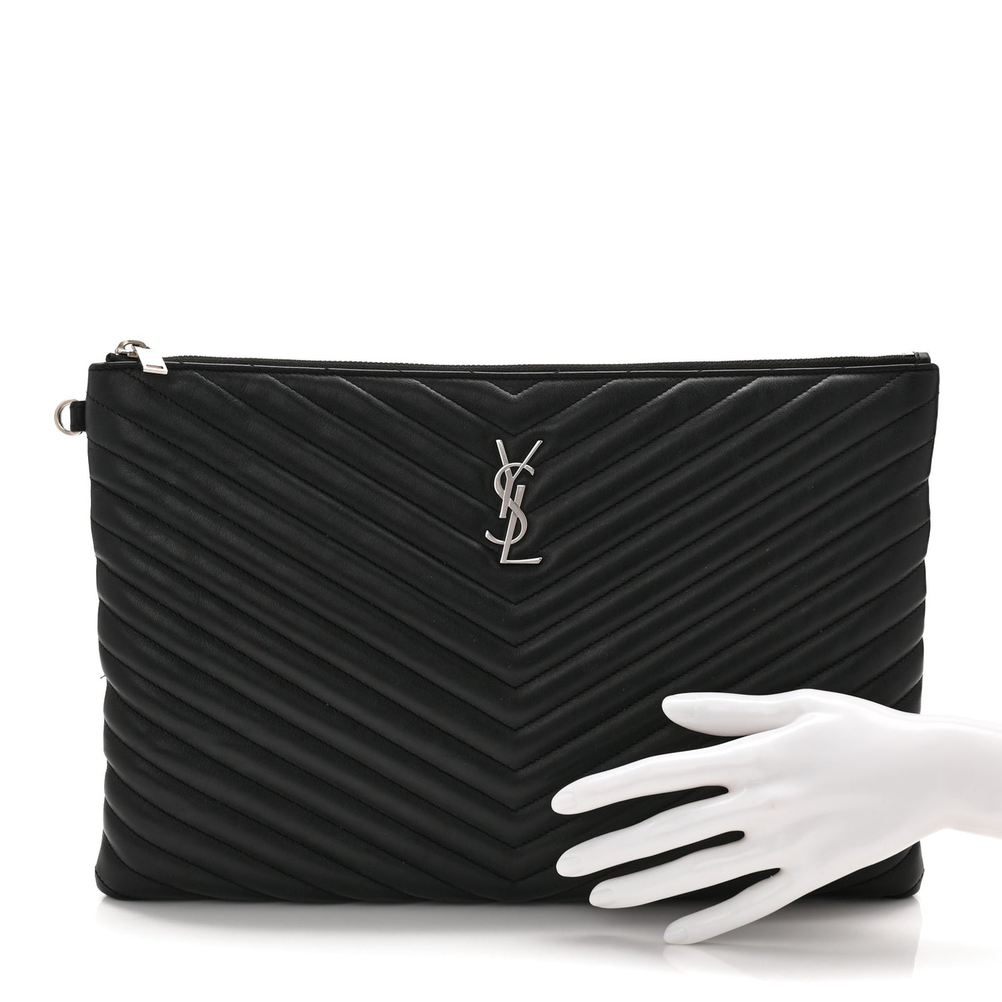 Calfskin Matelasse Chevron Monogram Document Holder Black