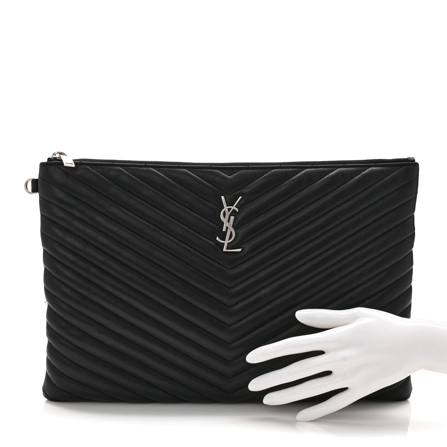 Saint Laurent Calfskin Matelasse Chevron Monogram Document Holder Black 2 of 10