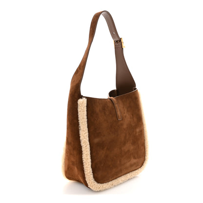Saint Laurent Suede Shearling Small Le 5 A 7 Soft Hobo Dark Sigaro Natural Beige 3 of 10