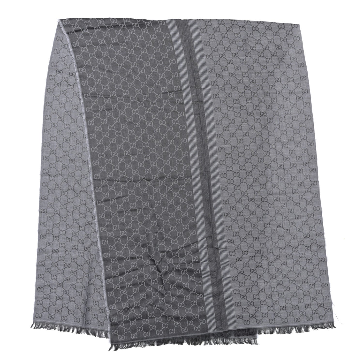 Gucci Wool Silk GG Monogram GGWeblong Fringe Scarf Shawl Blue 2 of 5