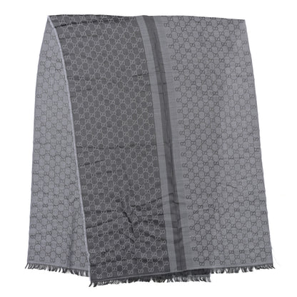 Gucci Wool Silk GG Monogram GGWeblong Fringe Scarf Shawl Blue 2 of 5
