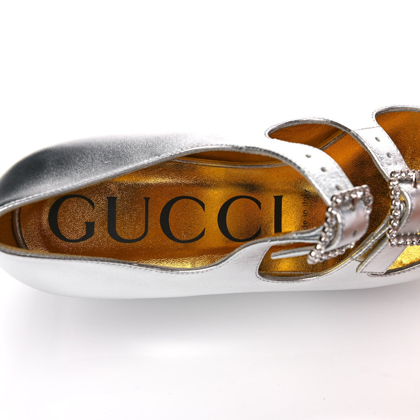 Metallic Nappa Crystal Platform 38 Silver