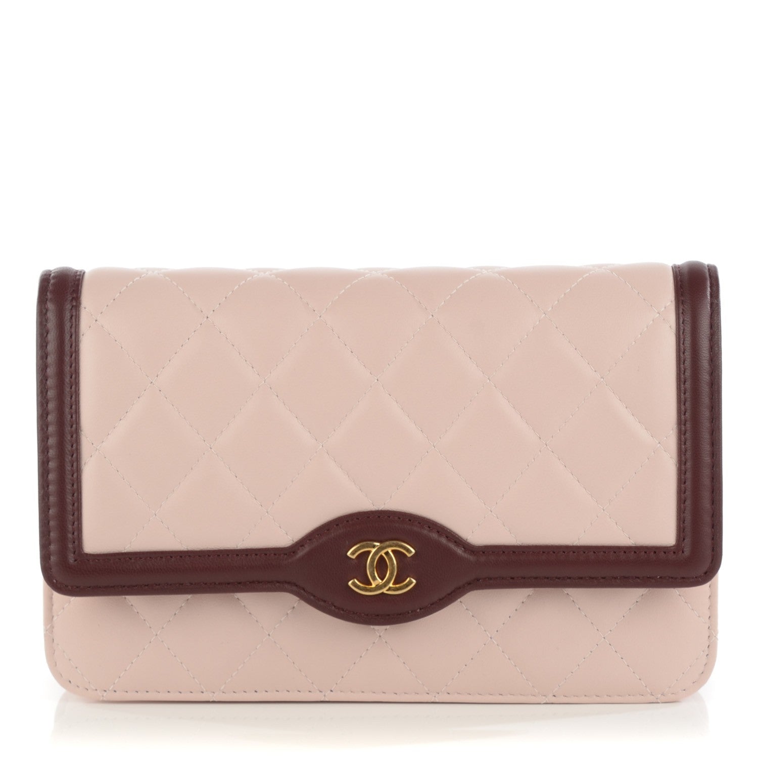 Chanel Lambskin Quilted Wallet On Chain WOC Light Pink Burgundy 1 of 8