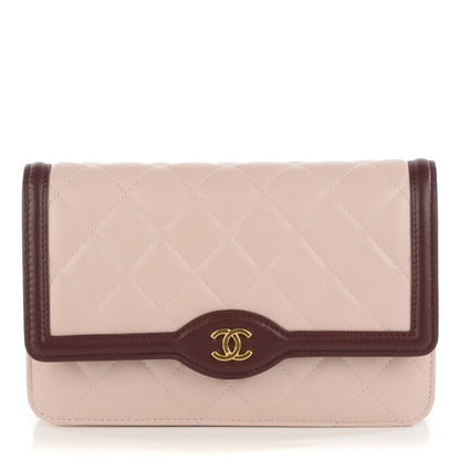 Chanel Lambskin Quilted Wallet On Chain WOC Light Pink Burgundy 1 of 8