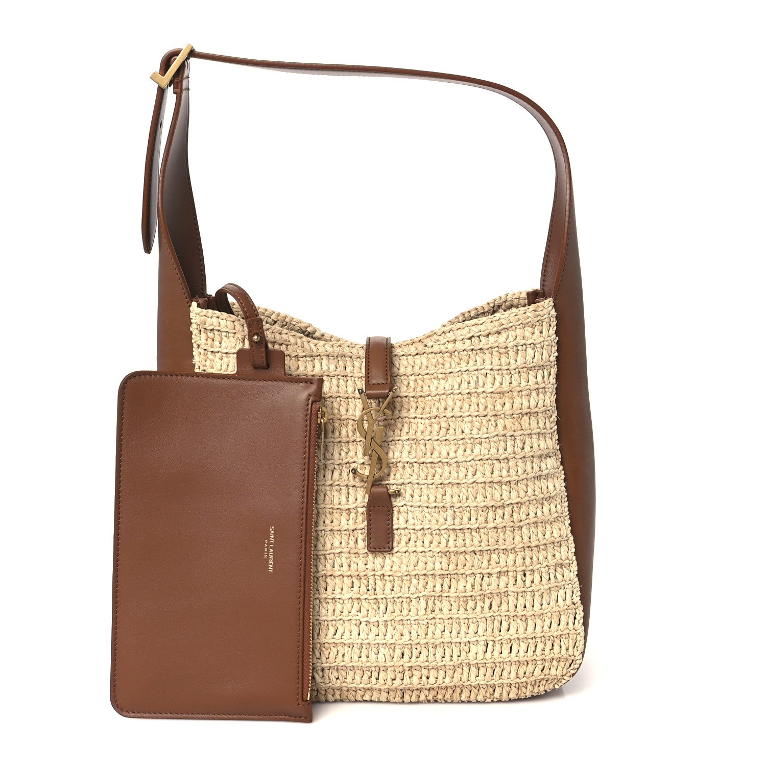 Saint Laurent Raffia Calfskin Le 5 A 7 Small Hobo Natural Brick 3 of 13