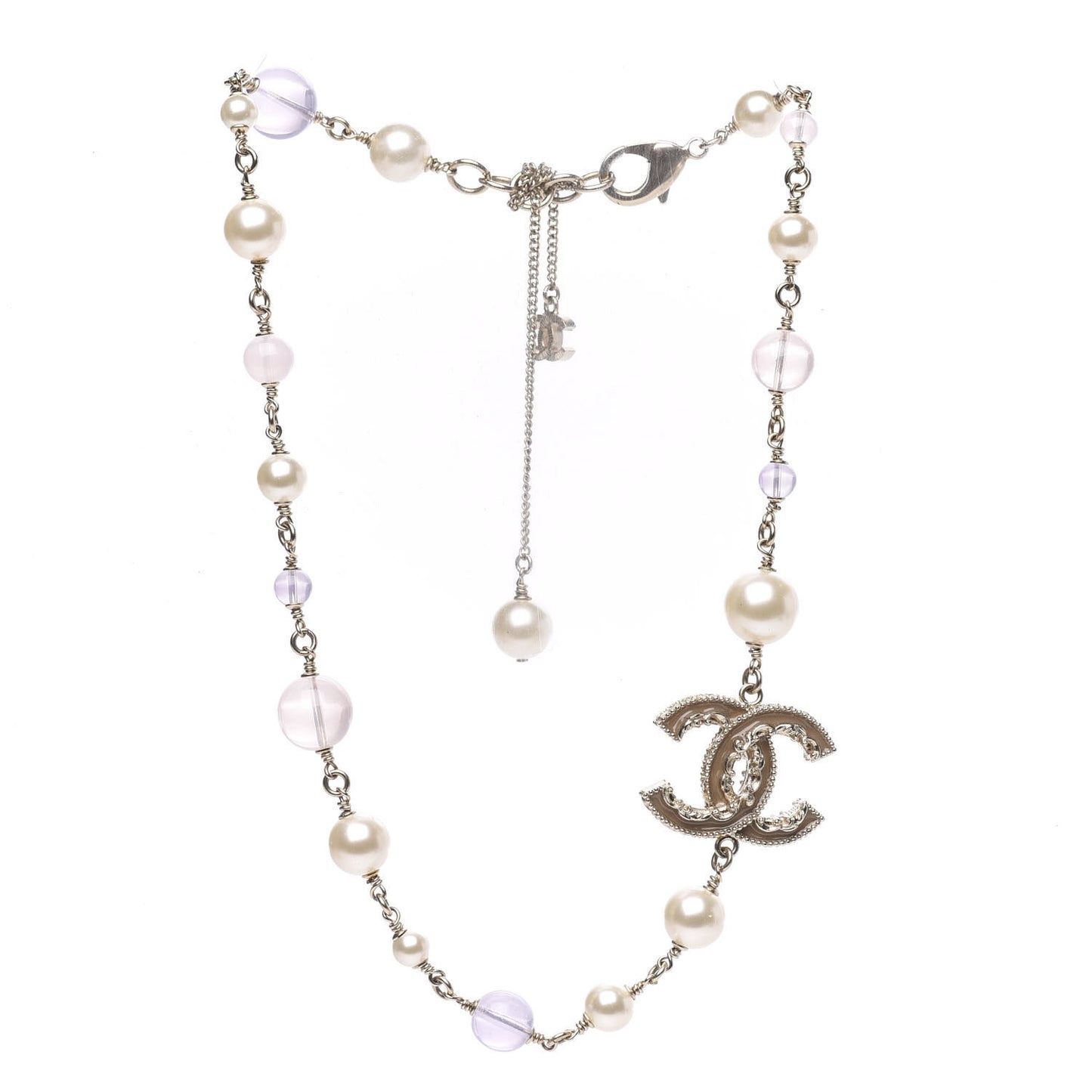 Pearl Beaded CC Necklace Gold Purple