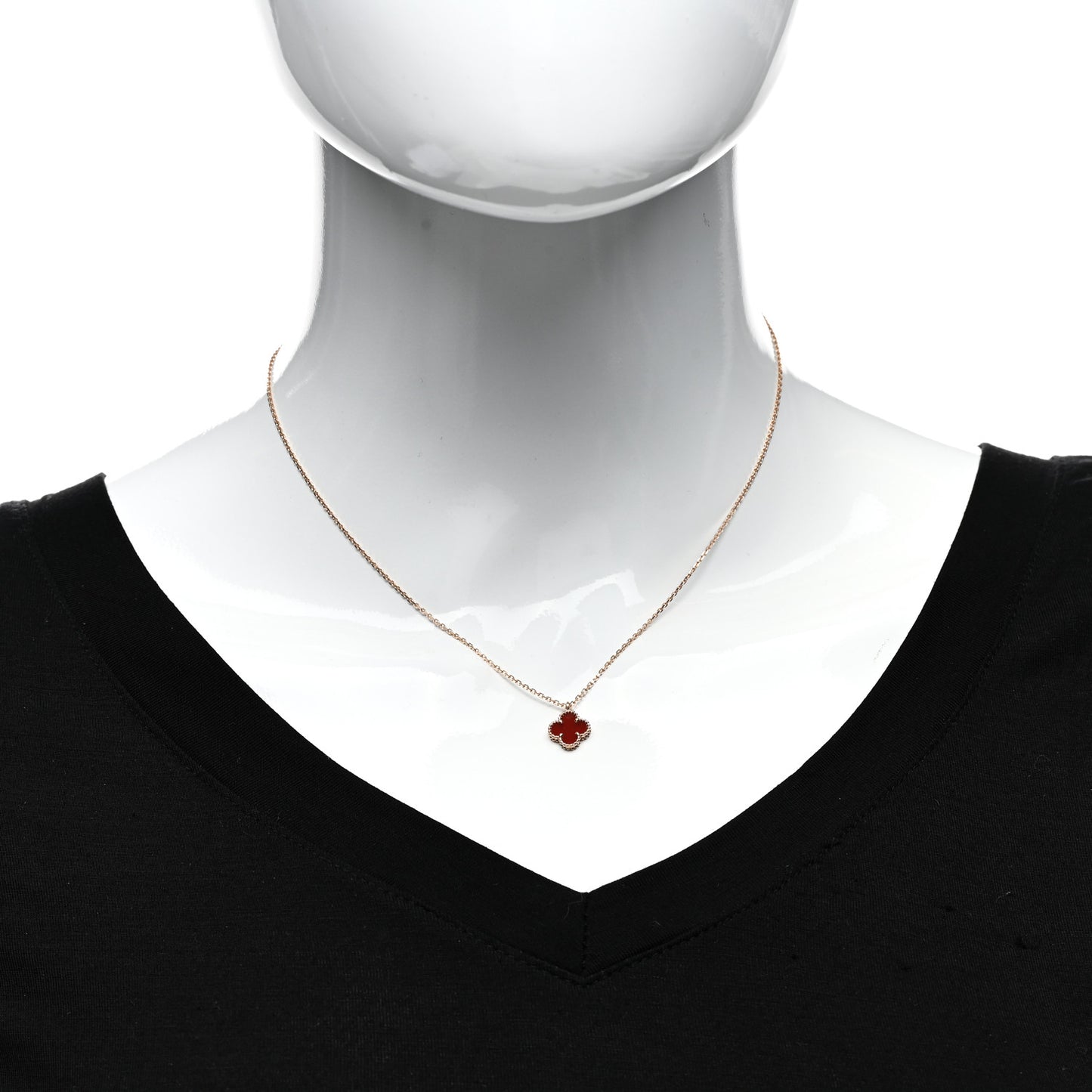 18K Rose Gold Carnelian Sweet Alhambra Pendant Necklace
