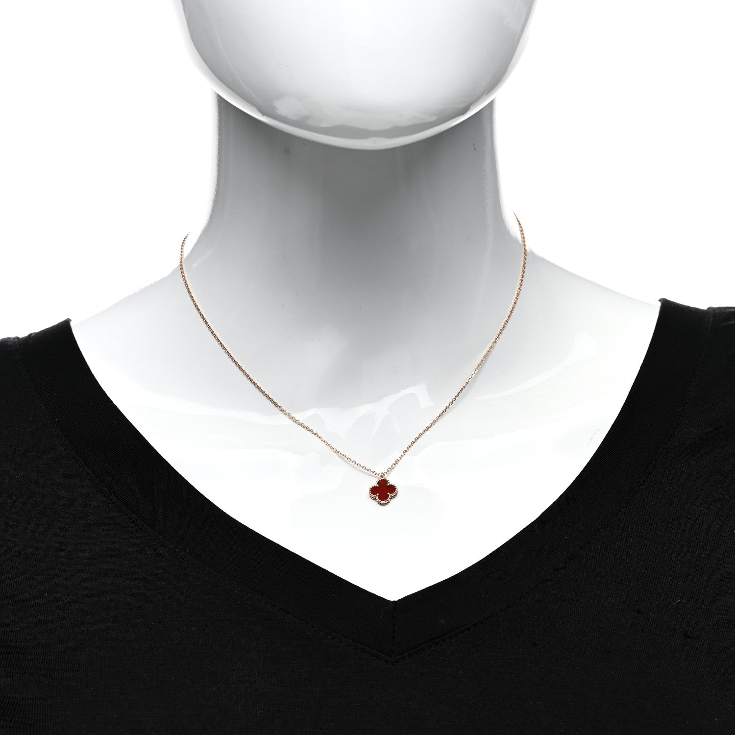 Van Cleef & Arpels 18K Rose Gold Carnelian Sweet Alhambra Pendant Necklace 2 of 5
