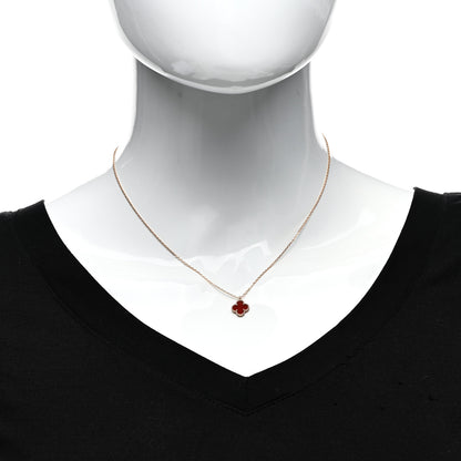 Van Cleef & Arpels 18K Rose Gold Carnelian Sweet Alhambra Pendant Necklace 2 of 5