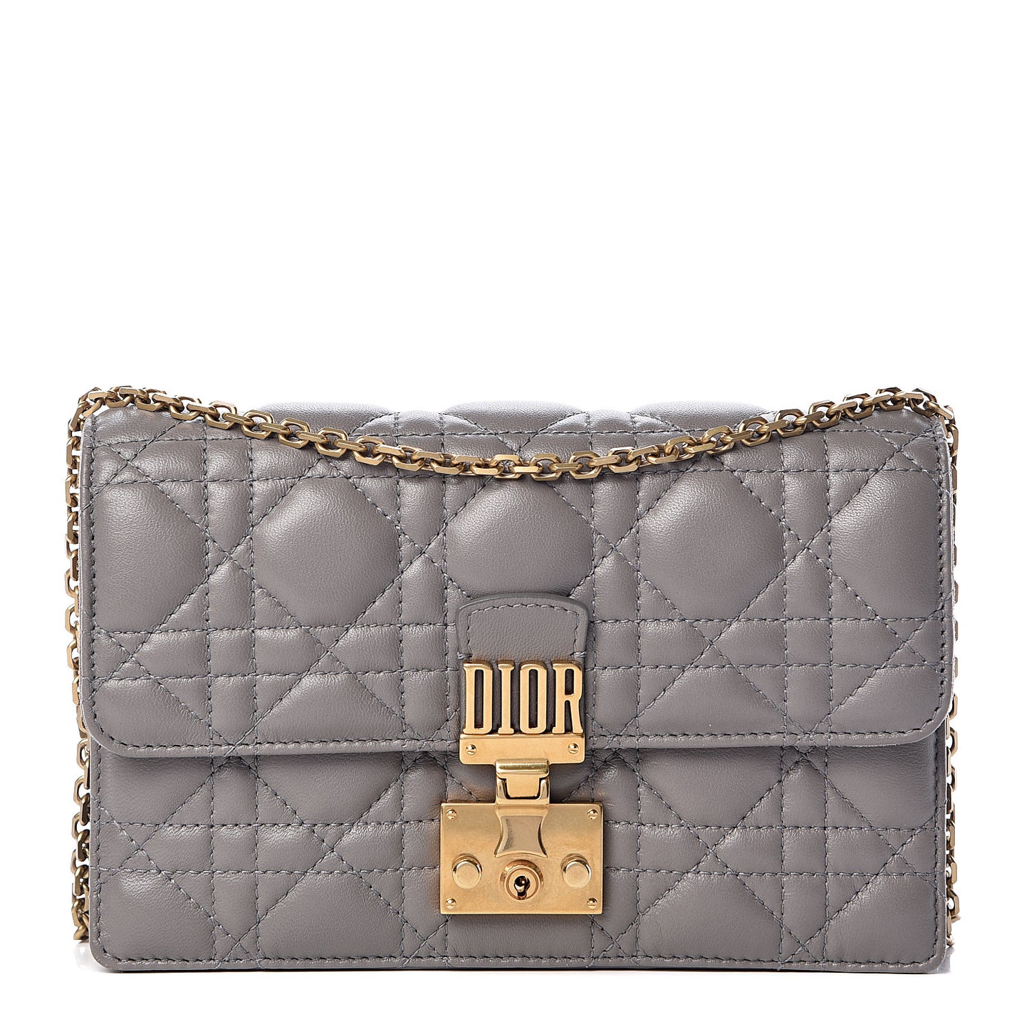 Lambskin Cannage Dioraddict Wallet on Chain Clutch Grey