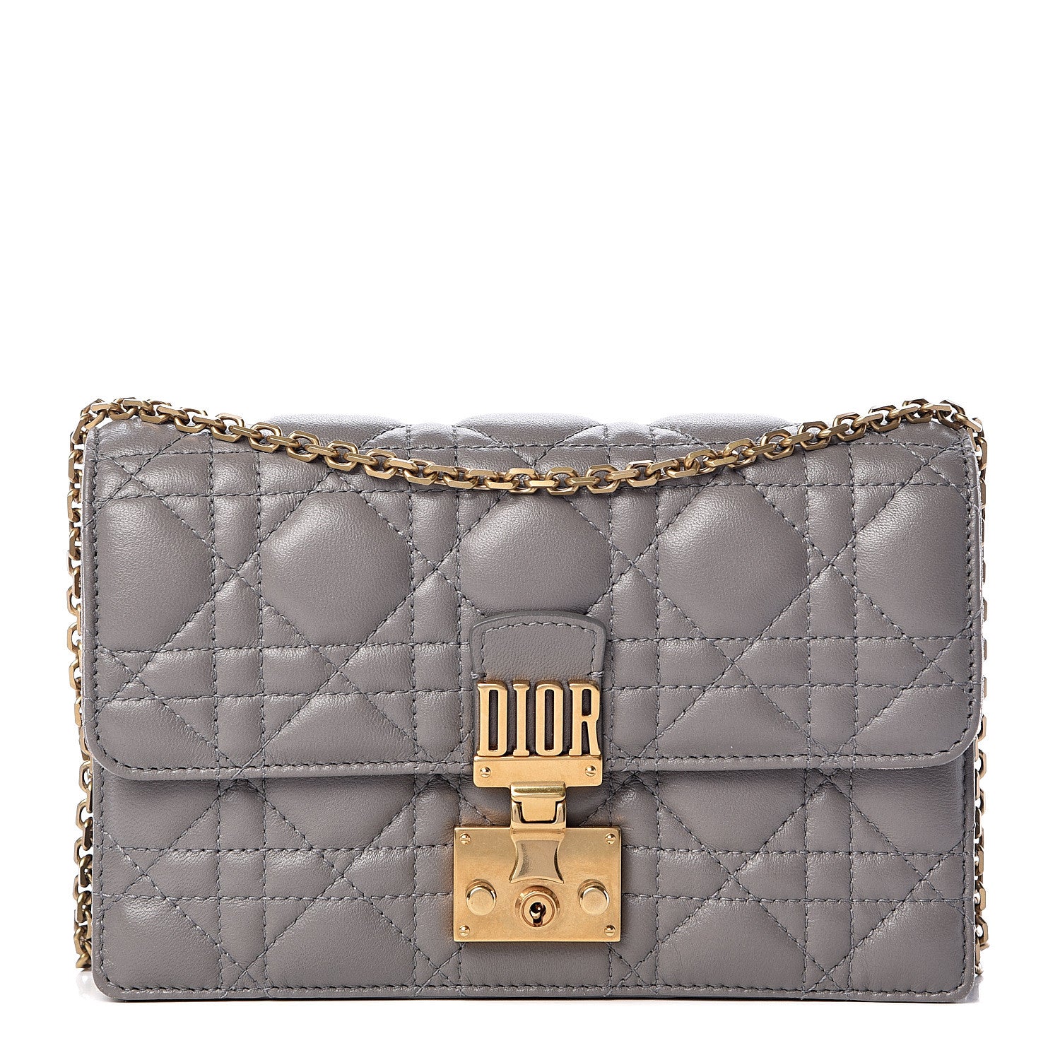 Christian Dior Lambskin Cannage Dioraddict Wallet on Chain Clutch Grey 1 of 14