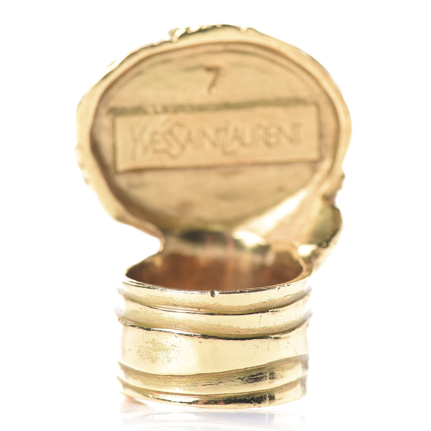 Glass Cabochon Arty Ovale Ring 7 Gold Lapis