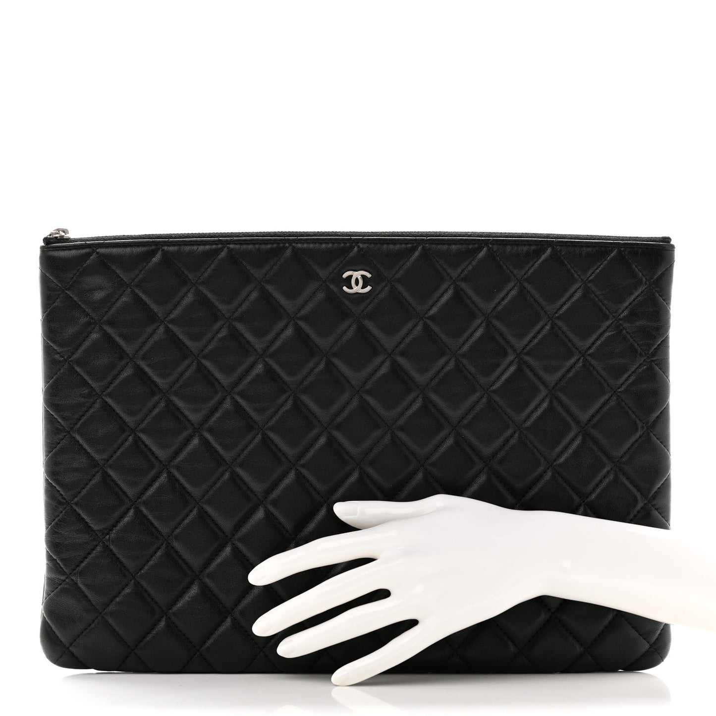 Lambskin Quilted Large Cosmetic Case Black