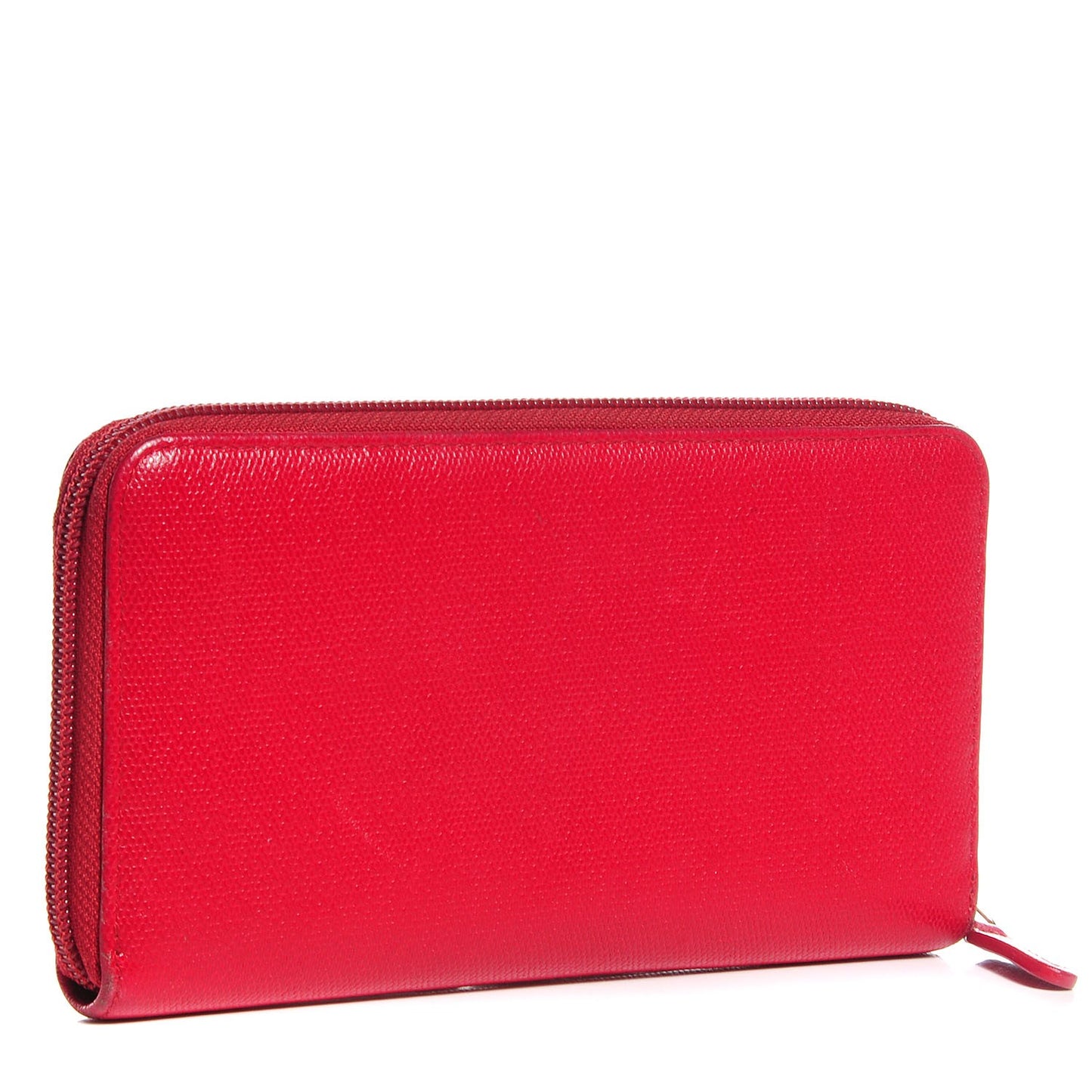 Textured Calfskin Zip Around Wallet Red