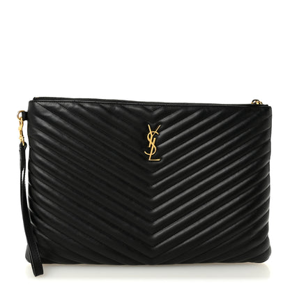 Saint Laurent Calfskin Matelasse Chevron Monogram Document Holder Black 1 of 8