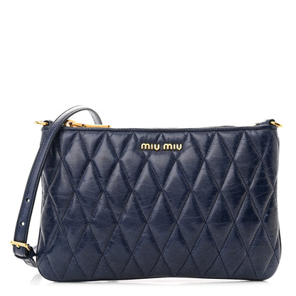 Miu Miu Vitello Shine Trapu Zip Crossbody Bag Navy 1 of 10