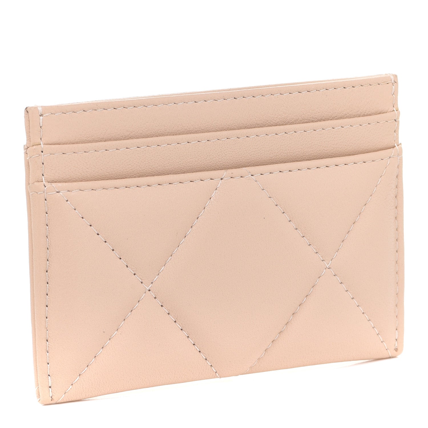 Chanel Shiny Goatskin Quilted Chanel 19 Card Holder Beige 3 of 9