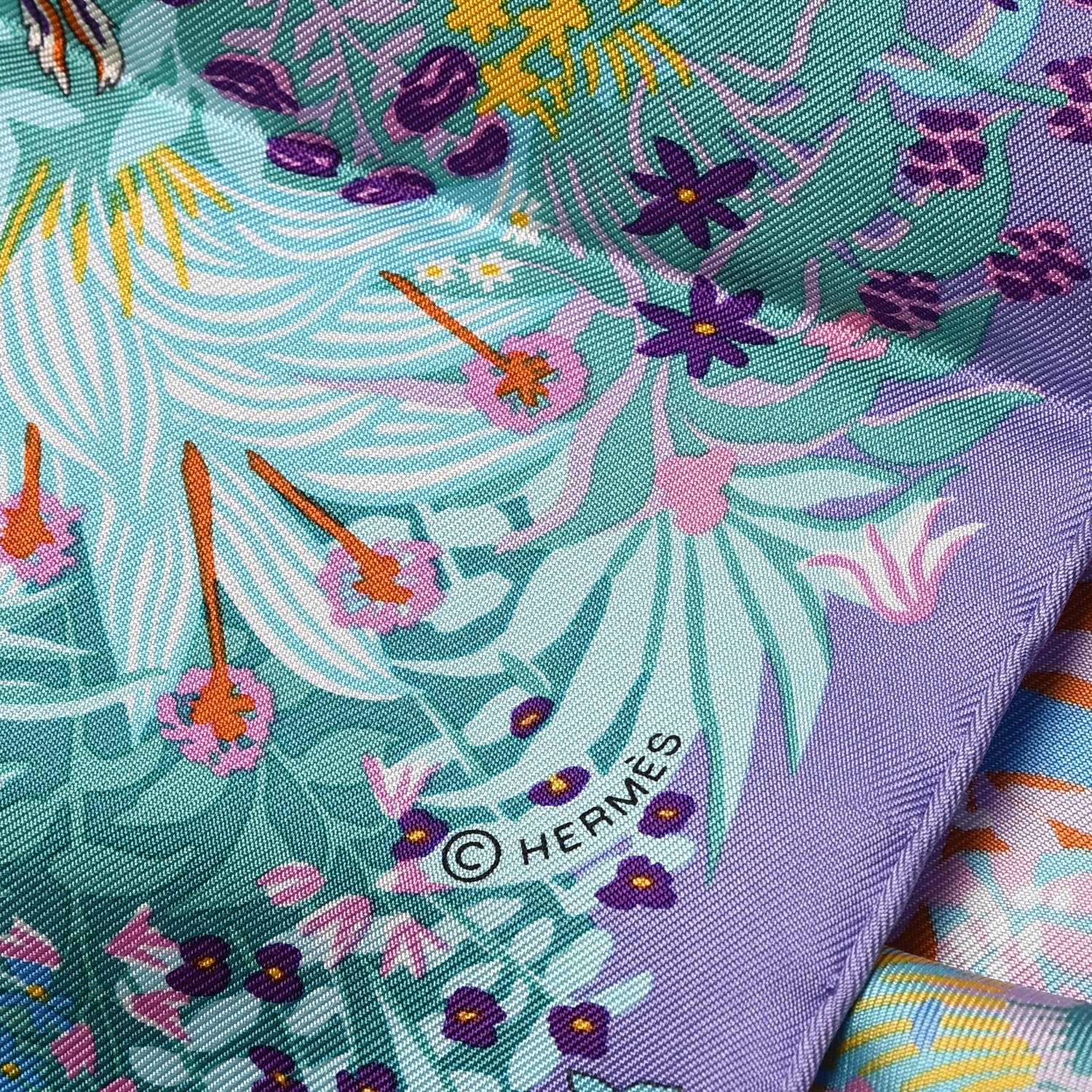 Hermes Silk Dans Un Jardin Anglais Scarf 90 Lilac Aqua Bleu 6 of 6