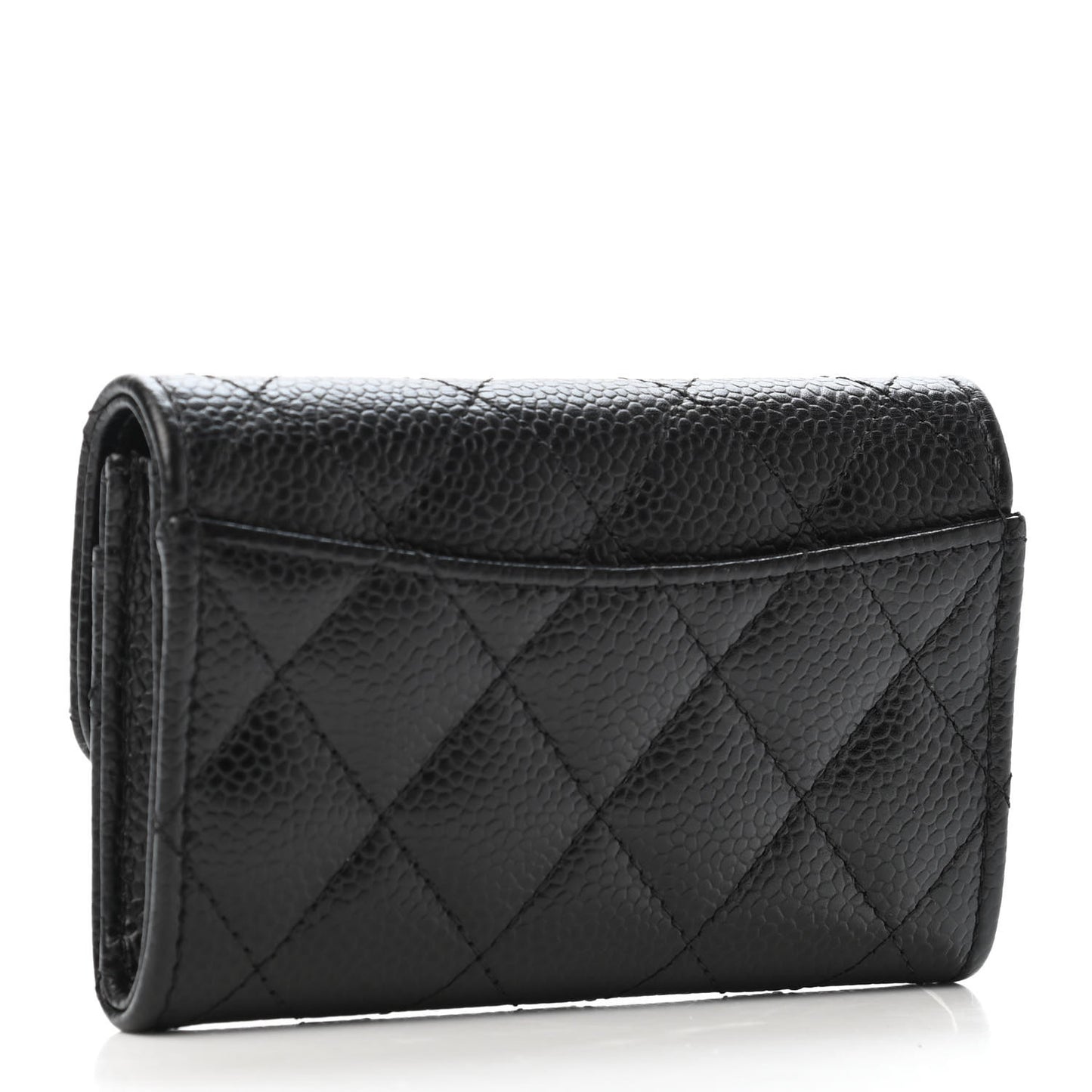 Caviar Quilted Flap Card Holder Wallet Black