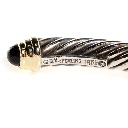 David Yurman Sterling Silver 14K Yellow Gold Black Onyx 5mm Cable Classics Bracelet 4 of 5